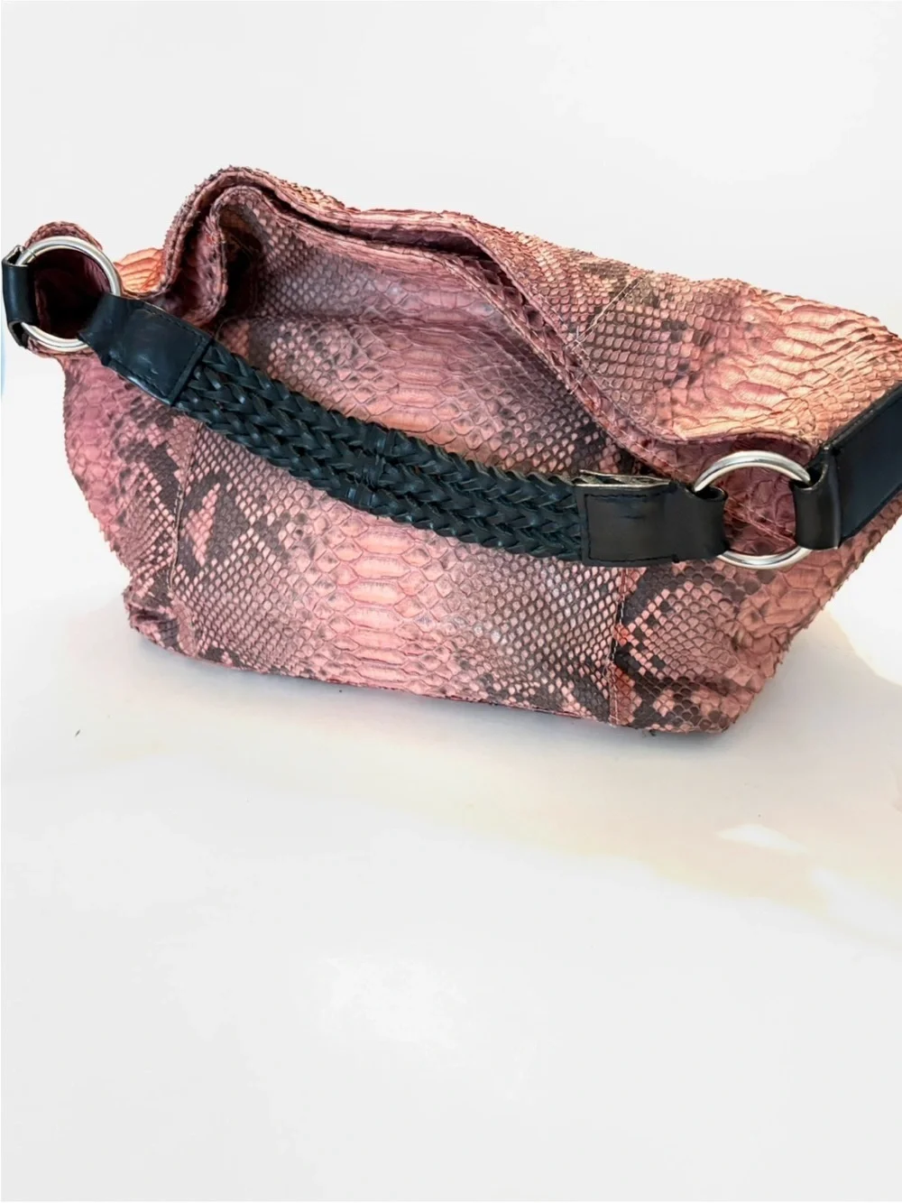 EXOTIC PYTHON Skin with a Pink and Black Pattern, Exotic Slouchy Hobo Bag